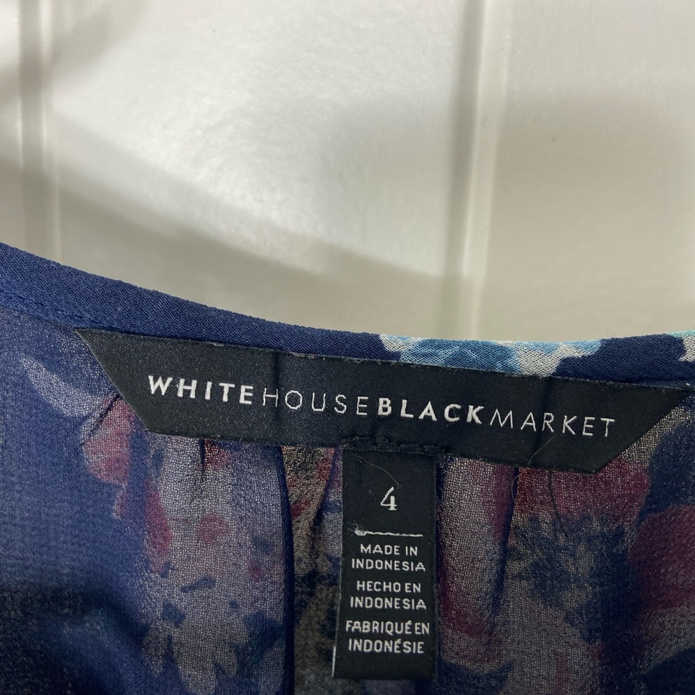 NWOT White House Black Market women’s bell flare sleeve sheer floral tie blouse - Picture 5 of 8
